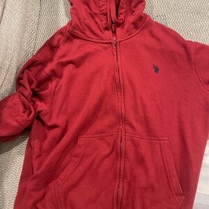 US POLO ASSN Zip Up Hooded Jacket Men’s Size L Logo Red